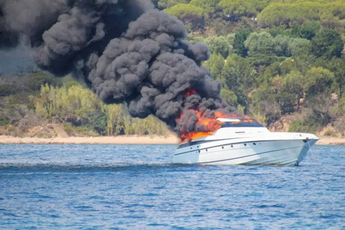 Fire-fighting drill on a yacht at sea